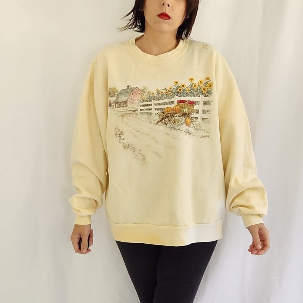 90s/00s Yellow‎ Fall Theme Crew Neck Sweatshirt